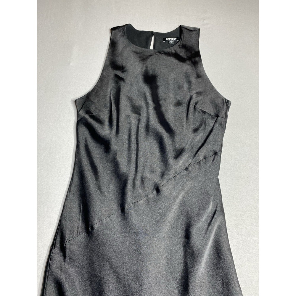 Express Womens Medium Black Satin Maxi Dress Sleeveless A-Line Formal Wedding - Picture 2 of 14
